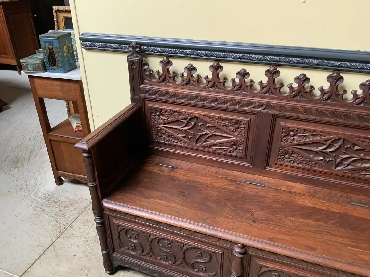 Antike Neogotische Truhen Bank - Lieferung möglich! 9