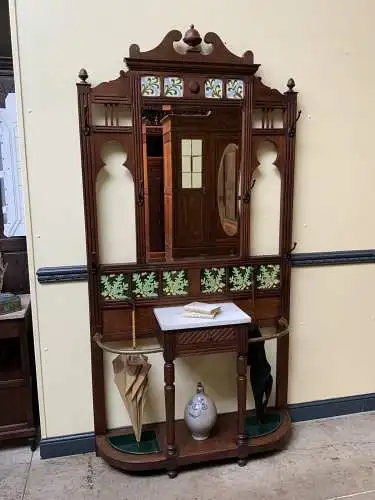 Antik -114 cm Jugendstil Garderobe mit Jugendstil Fliesen, - Lieferung möglich!