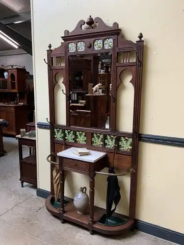 Antik -114 cm Jugendstil Garderobe mit Jugendstil Fliesen, - Lieferung möglich!