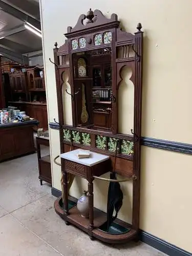 Antik -114 cm Jugendstil Garderobe mit Jugendstil Fliesen, - Lieferung möglich!