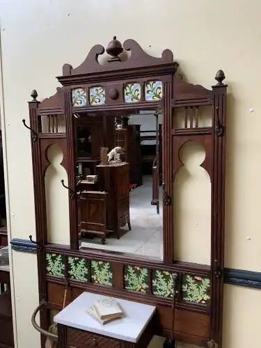 Antik -114 cm Jugendstil Garderobe mit Jugendstil Fliesen, - Lieferung möglich!