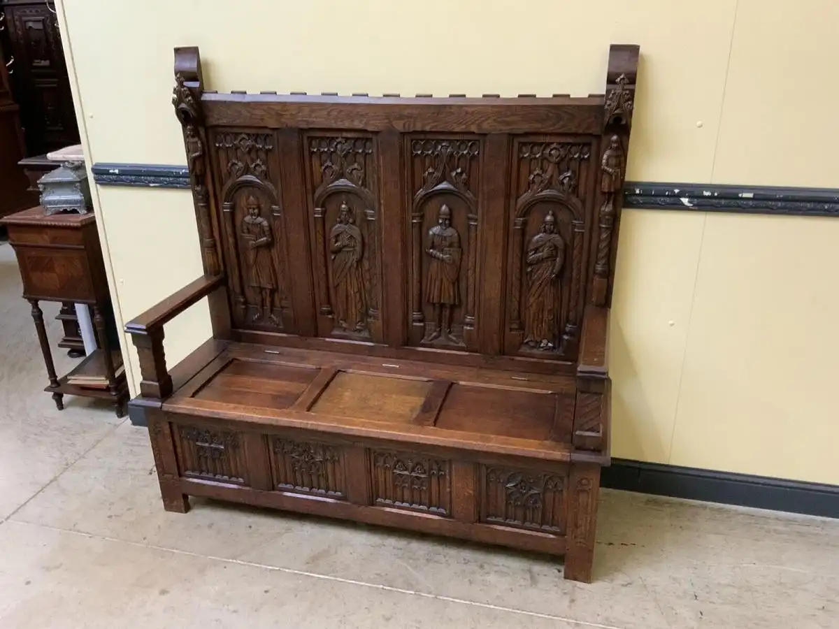 Antike imposante Neogotische Truhen Bank - Sensationell - Lieferung möglich! 1