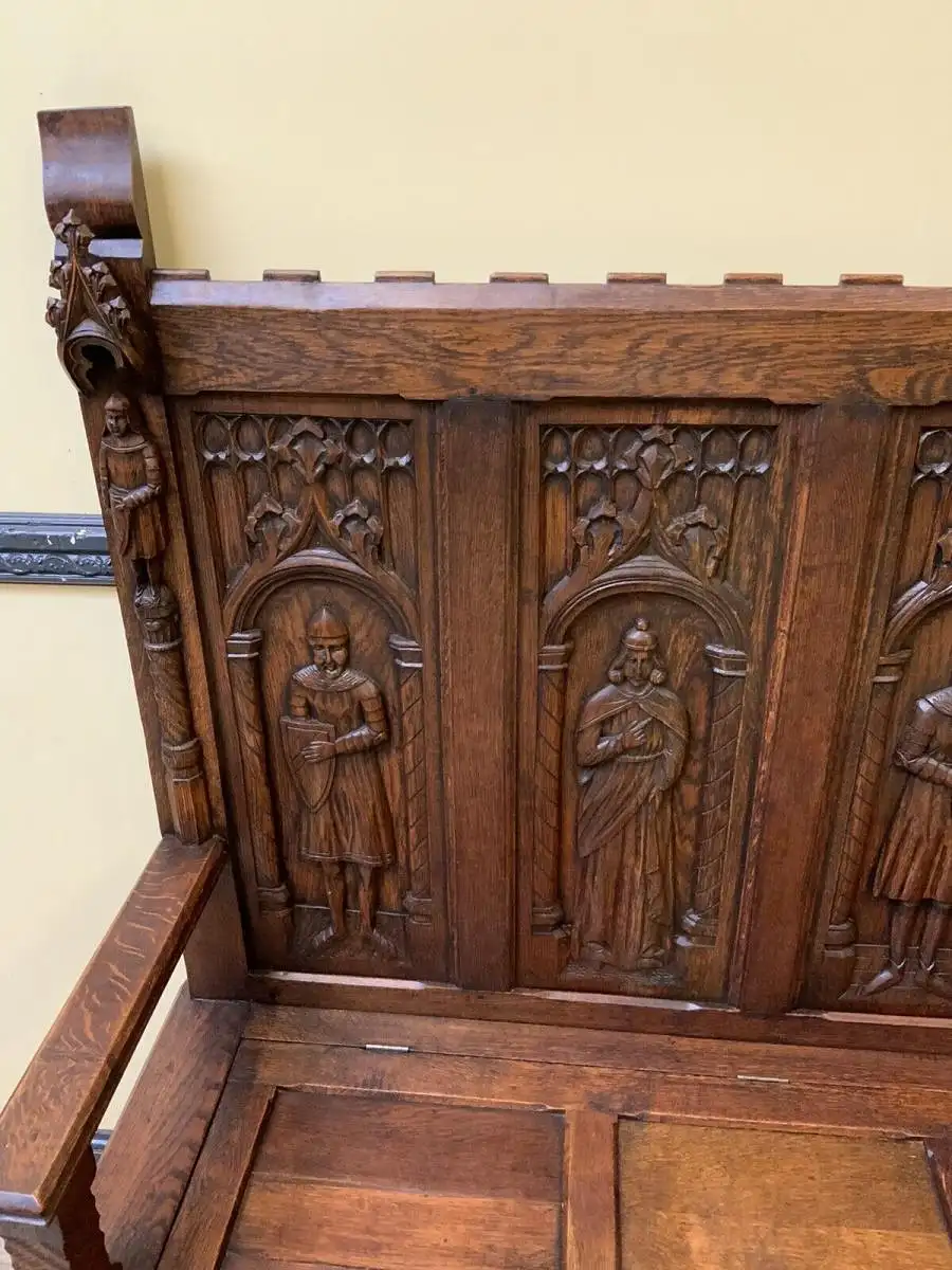 Antike imposante Neogotische Truhen Bank - Sensationell - Lieferung möglich! 14
