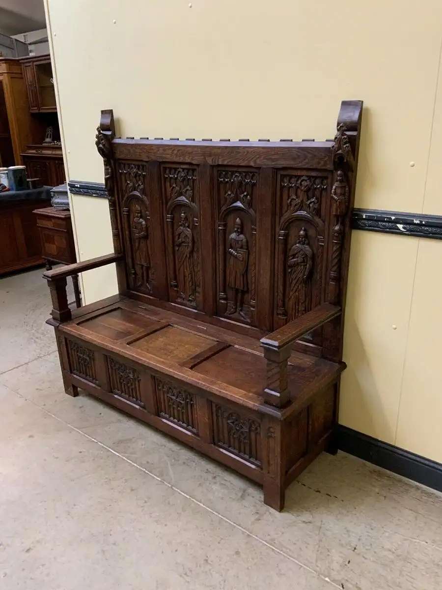 Antike imposante Neogotische Truhen Bank - Sensationell - Lieferung möglich! 4