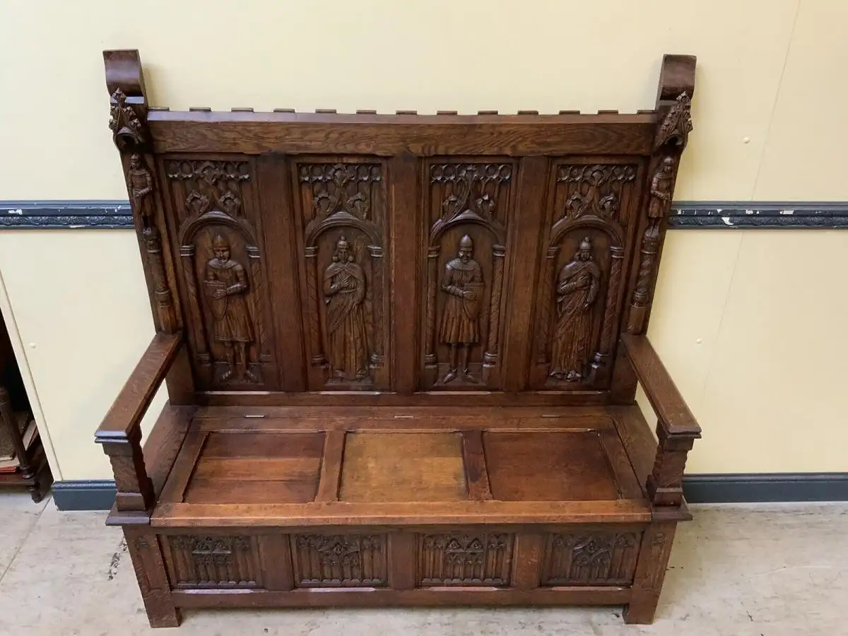 Antike imposante Neogotische Truhen Bank - Sensationell - Lieferung möglich! 9