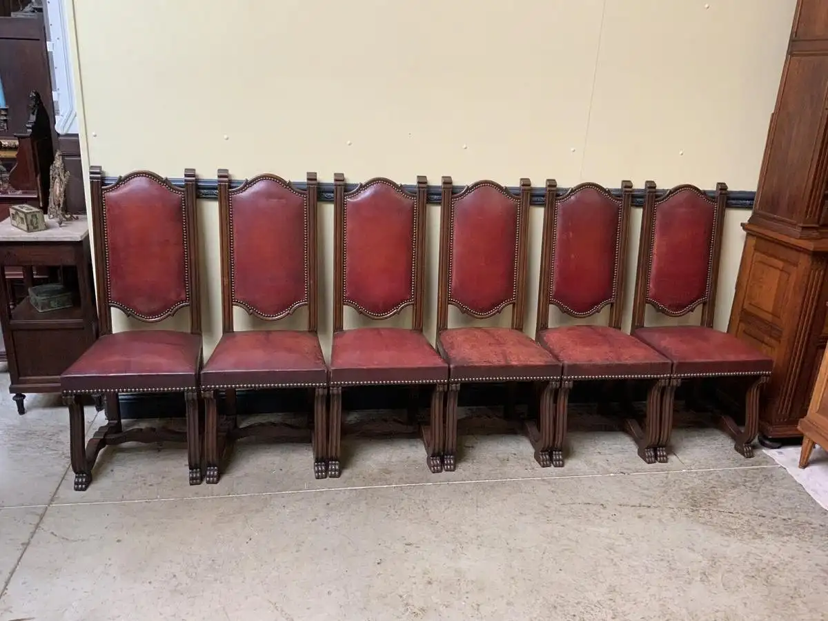 6 antike hohe Kloster Stühle, Leder, Historismus - Lieferung möglich! 10
