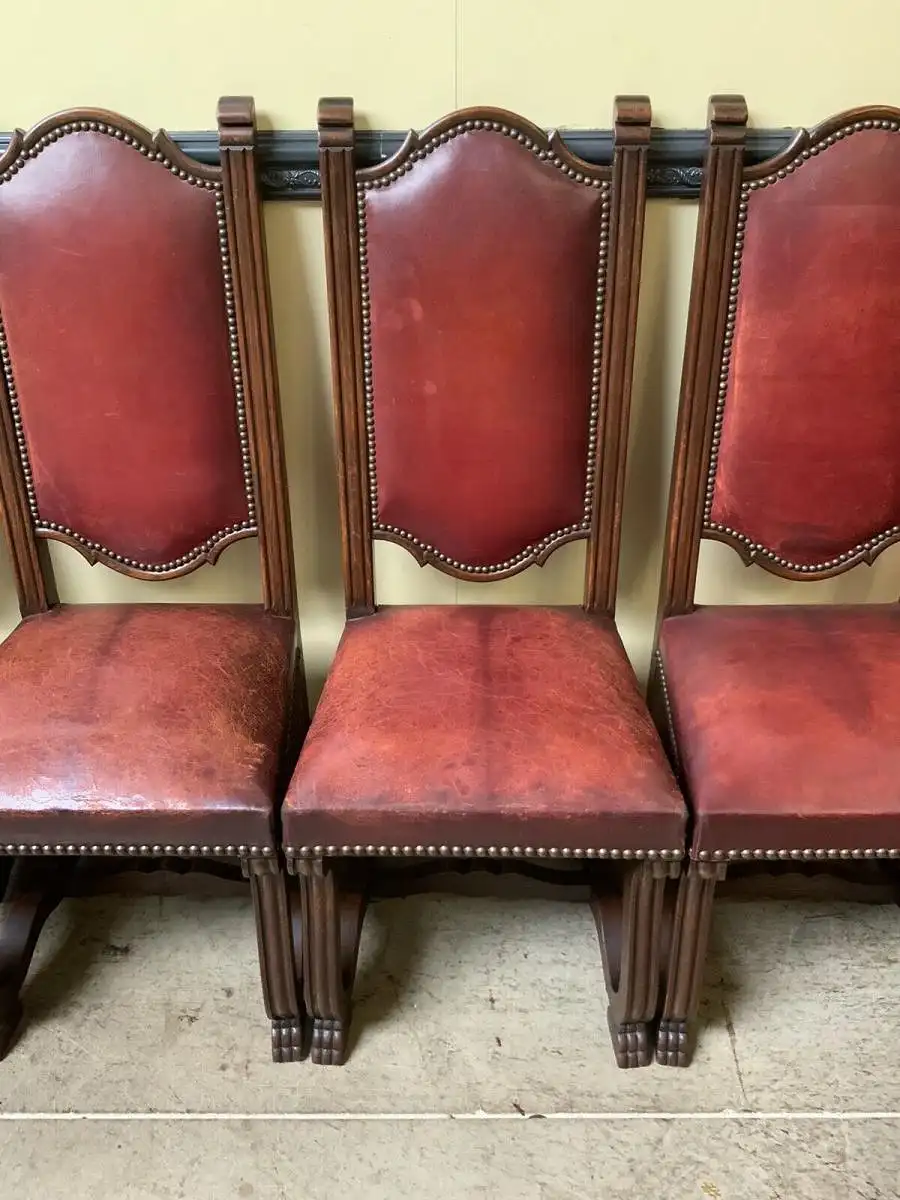 6 antike hohe Kloster Stühle, Leder, Historismus - Lieferung möglich! 15