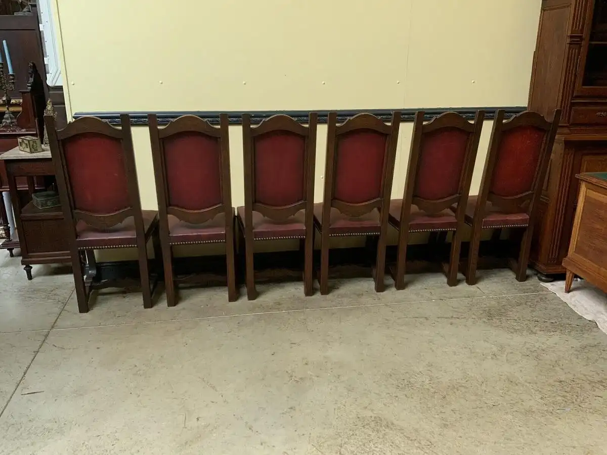 6 antike hohe Kloster Stühle, Leder, Historismus - Lieferung möglich! 18