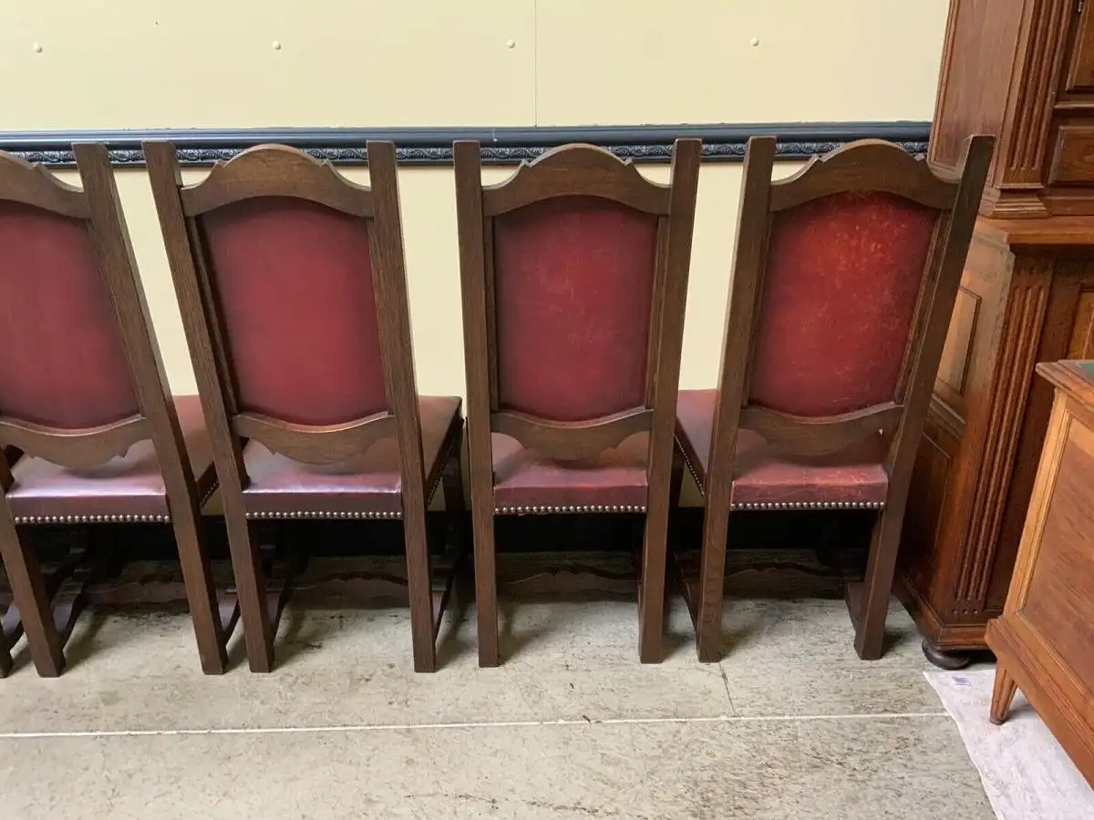 6 antike hohe Kloster Stühle, Leder, Historismus - Lieferung möglich! 20