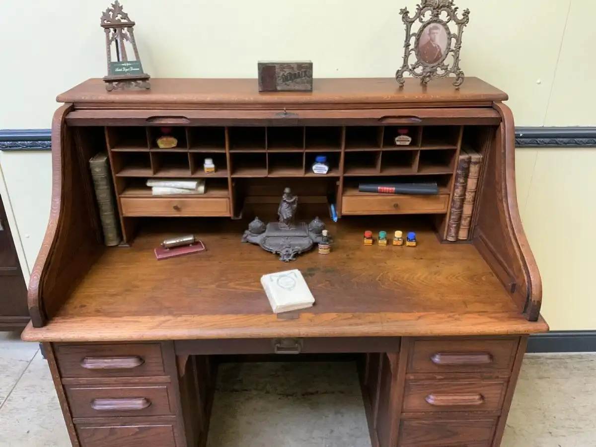Antik - Imposanter Jugendstil Rolladen Schreibtisch - Lieferung möglich! 15