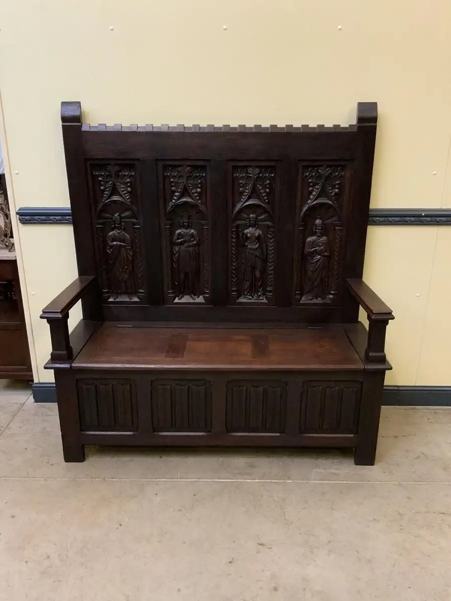 Antike imposante Neogotische Truhen Bank - Sensationell - Lieferung möglich! 0