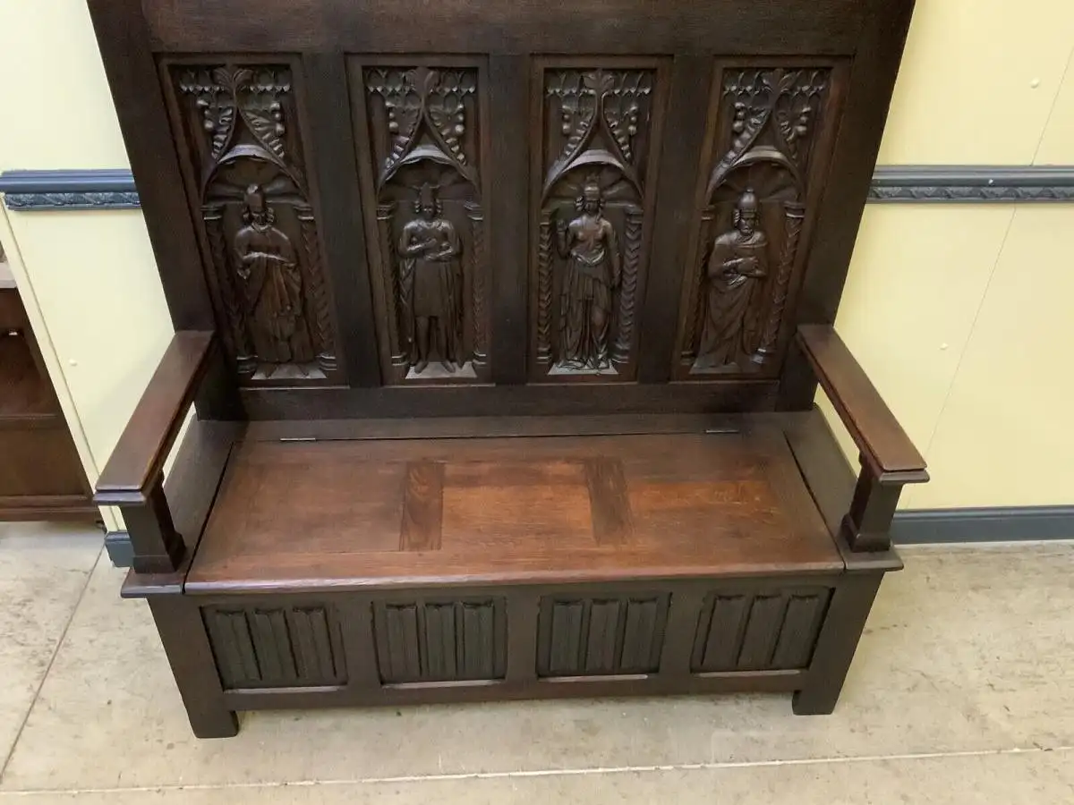 Antike imposante Neogotische Truhen Bank - Sensationell - Lieferung möglich! 11