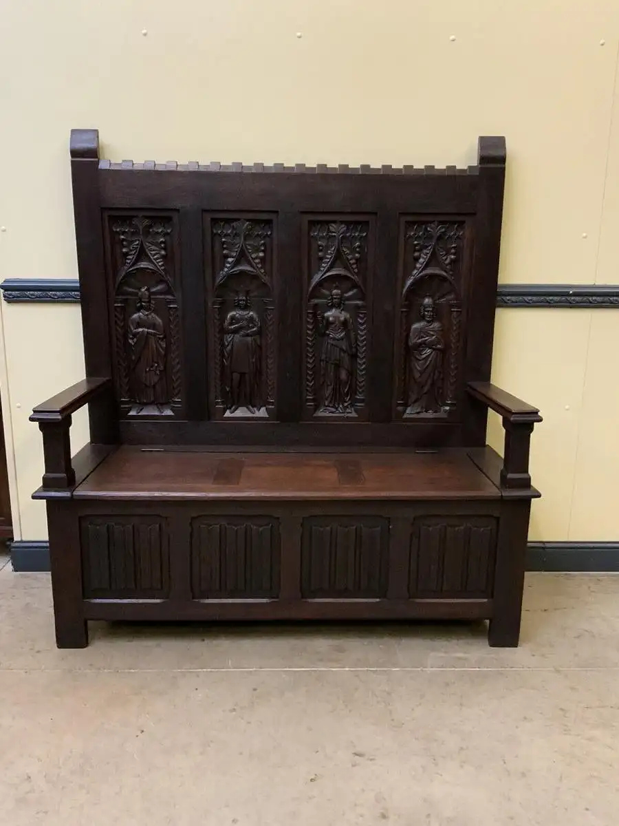 Antike imposante Neogotische Truhen Bank - Sensationell - Lieferung möglich! 8