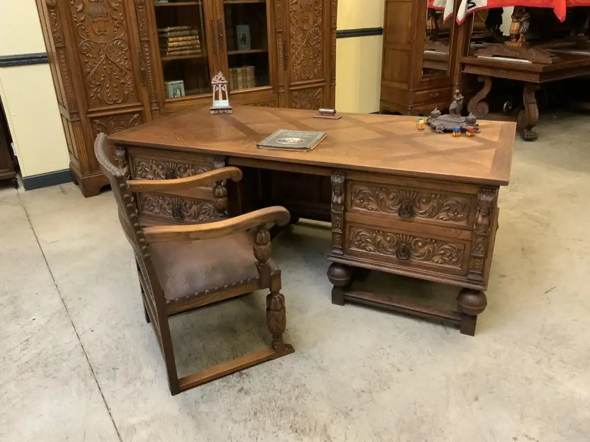 Antik - Bürozimmer, Schreibtisch, Bücherschrank,  Armstuhl, - Lieferung möglich! 11