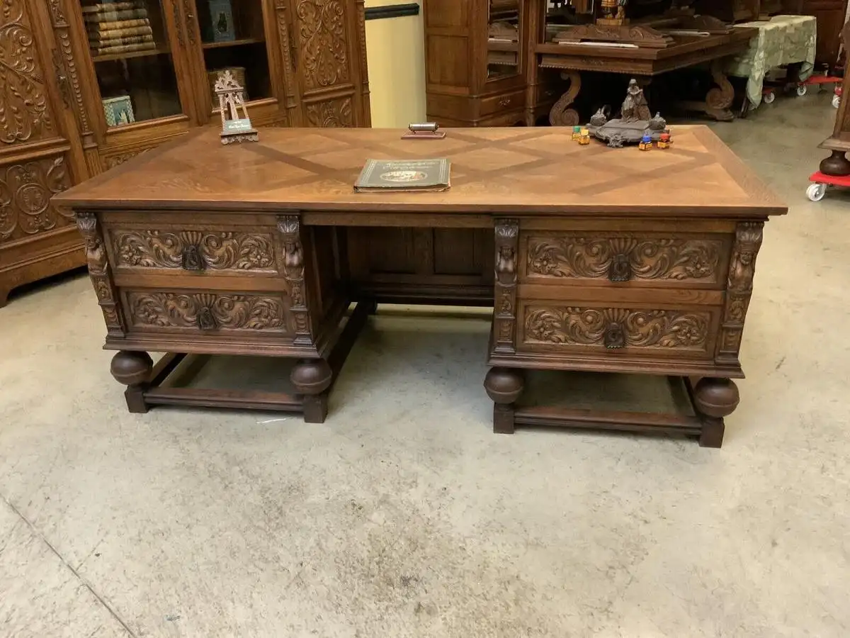 Antik - Bürozimmer, Schreibtisch, Bücherschrank,  Armstuhl, - Lieferung möglich! 12