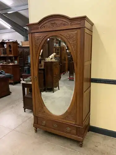 Antiker Jugendstil Wäscheschrank, ovaler Spiegel, -   Lieferung möglich!