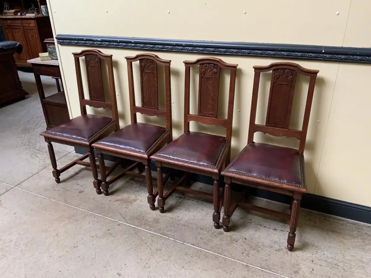 Antik - 4 Stühle, Leder, Federkern - Art Deco - Lieferung möglich! 1