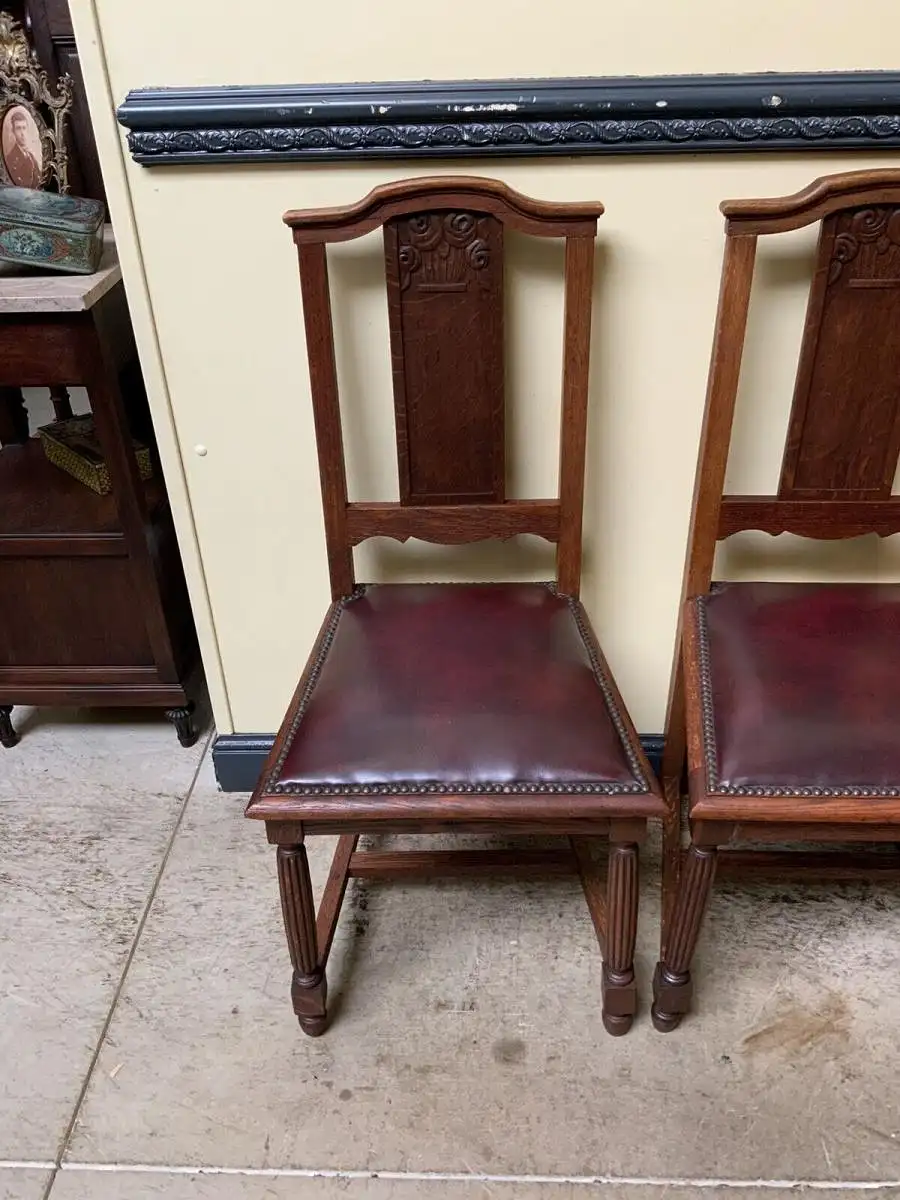 Antik - 4 Stühle, Leder, Federkern - Art Deco - Lieferung möglich! 10