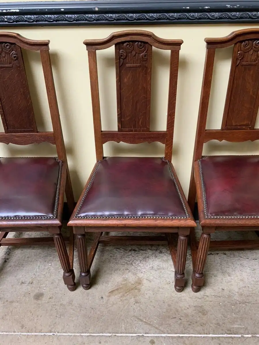 Antik - 4 Stühle, Leder, Federkern - Art Deco - Lieferung möglich! 11