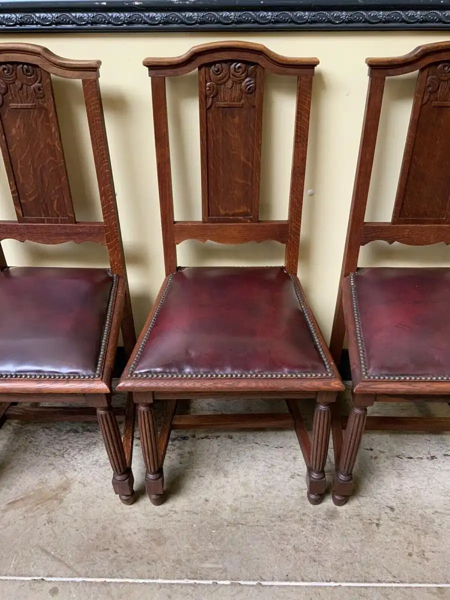 Antik - 4 Stühle, Leder, Federkern - Art Deco - Lieferung möglich! 12