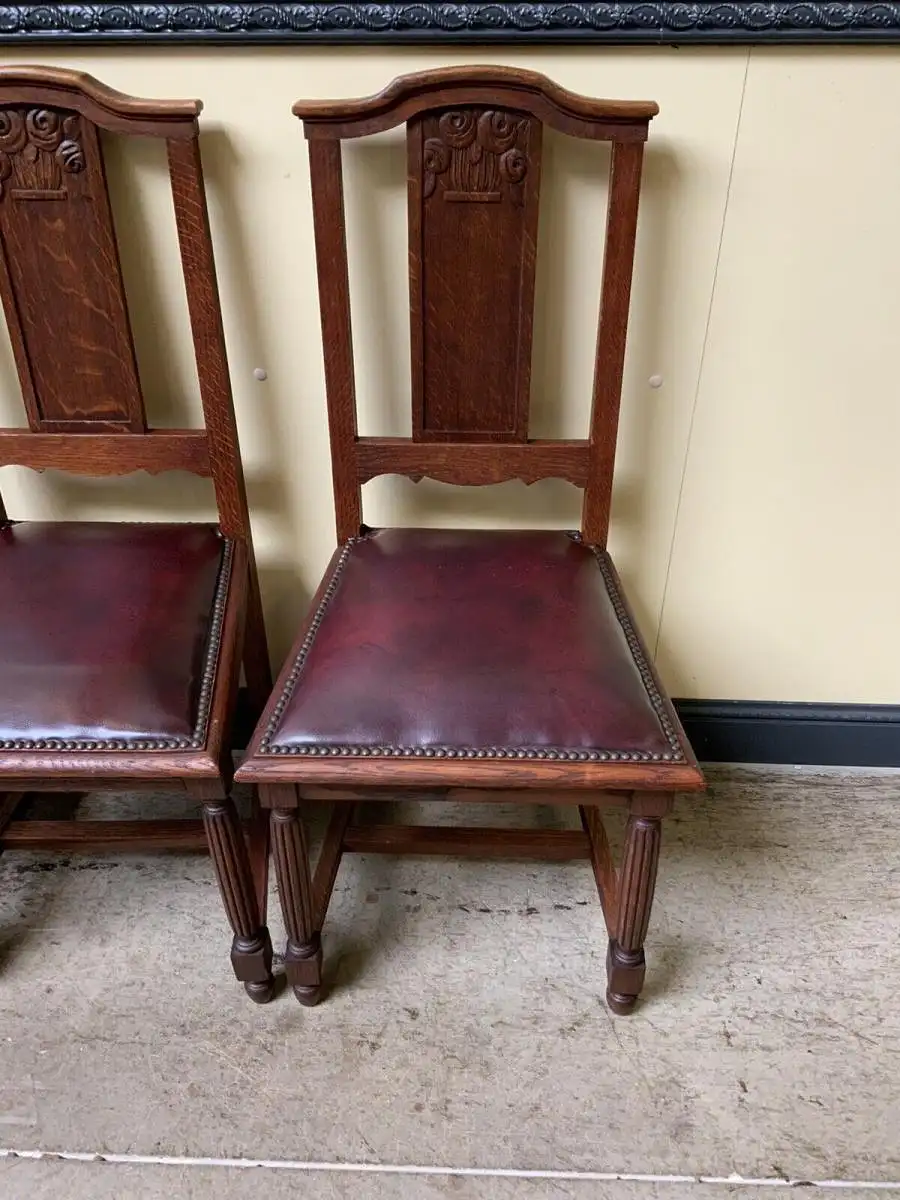 Antik - 4 Stühle, Leder, Federkern - Art Deco - Lieferung möglich! 13