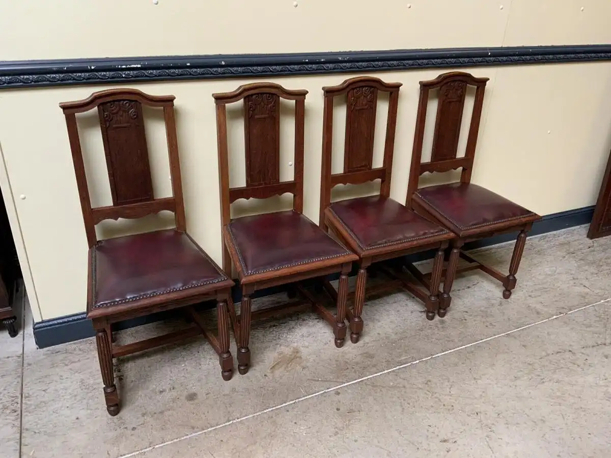 Antik - 4 Stühle, Leder, Federkern - Art Deco - Lieferung möglich! 2