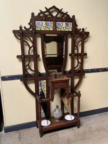 Antike Jugendstil Garderobe, Art Nouveau, Fliesen,         - Lieferung möglich! 3