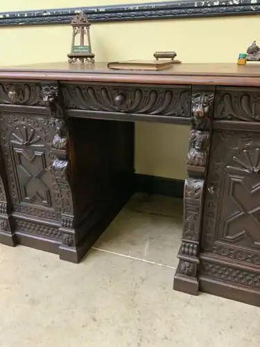 Antiker Gründerzeit Schreibtisch, Löwenköpfe - Lieferung möglich! 14