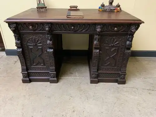 Antiker Gründerzeit Schreibtisch, Löwenköpfe - Lieferung möglich! 5
