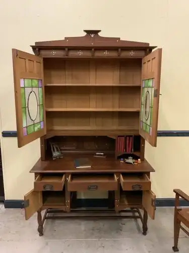 Antiker Jugendstil Schreibtisch, Buntglas, Art Nouveau -  Lieferung möglich!