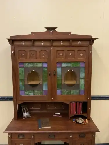 Antiker Jugendstil Schreibtisch, Buntglas, Art Nouveau -  Lieferung möglich!