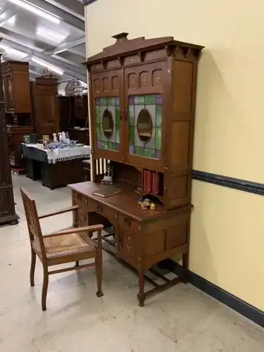 Antiker Jugendstil Schreibtisch, Buntglas, Art Nouveau -  Lieferung möglich!