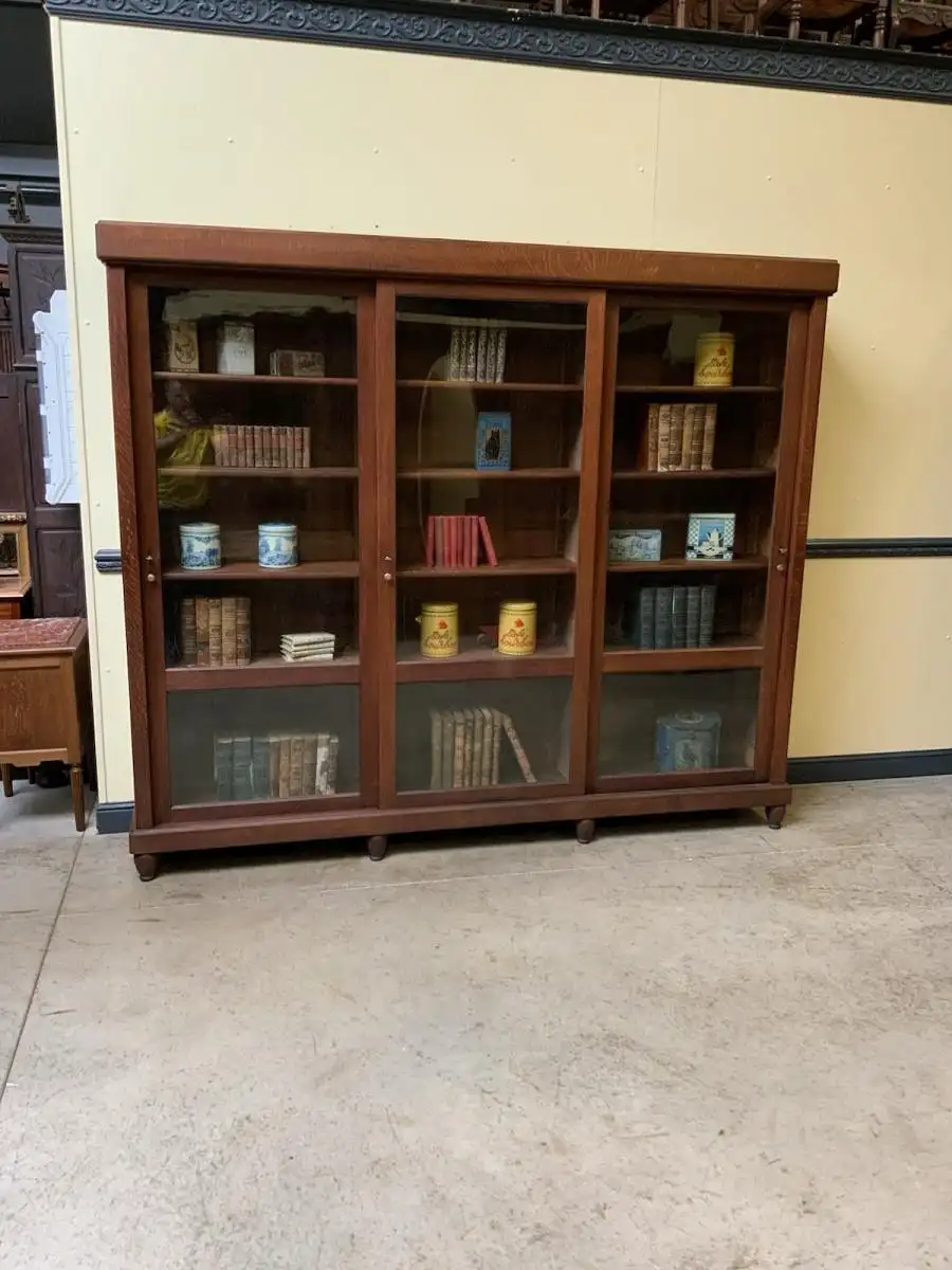 Antike Jugendstil Vitrine, Bücherschrank, - Schiebetüren - Lieferung möglich! 11