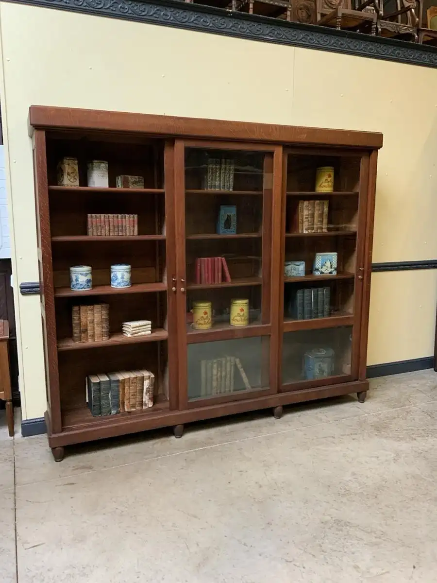 Antike Jugendstil Vitrine, Bücherschrank, - Schiebetüren - Lieferung möglich! 12