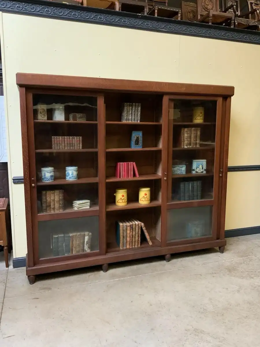 Antike Jugendstil Vitrine, Bücherschrank, - Schiebetüren - Lieferung möglich! 13