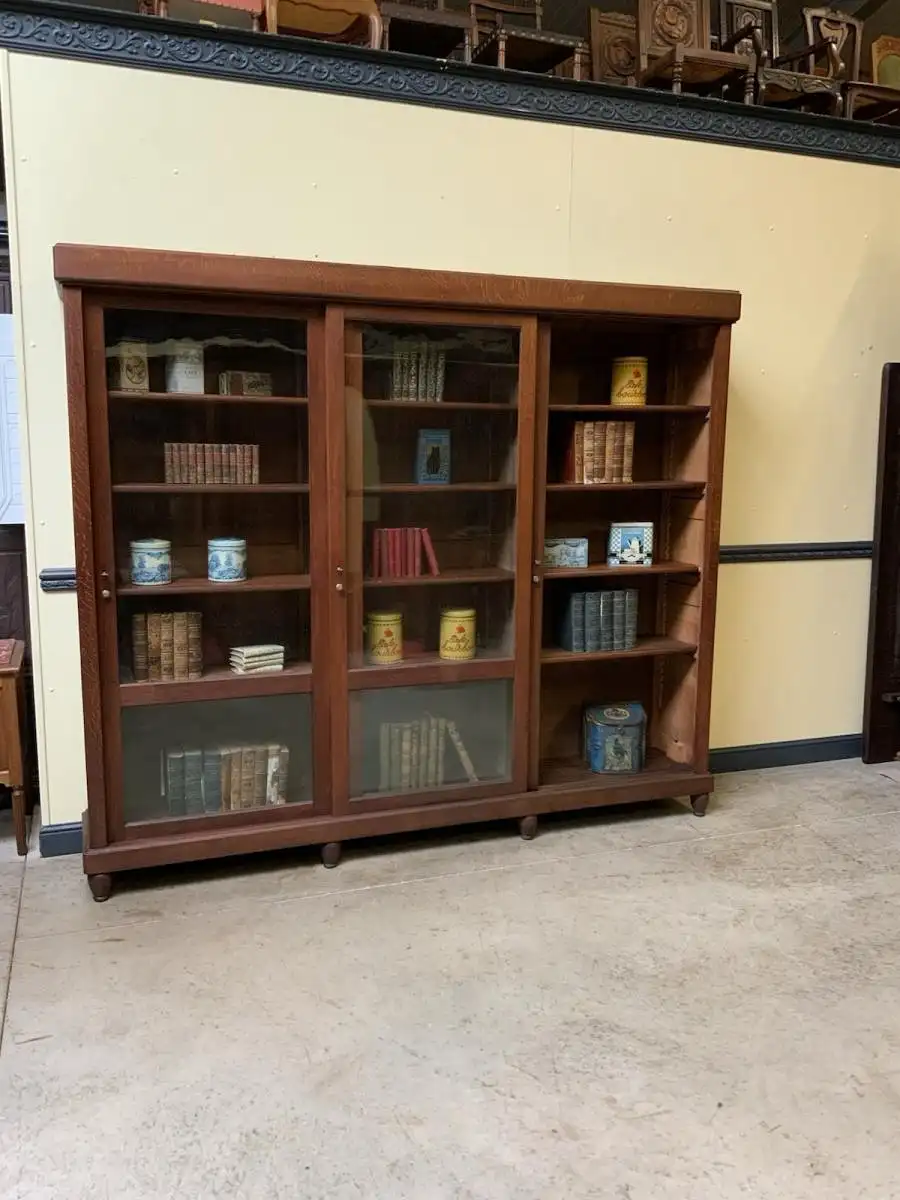 Antike Jugendstil Vitrine, Bücherschrank, - Schiebetüren - Lieferung möglich! 14