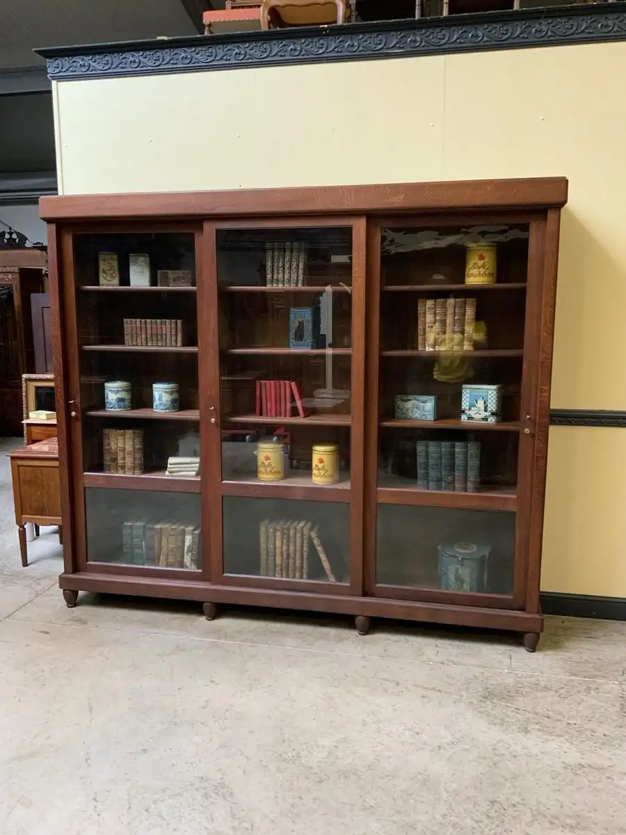 Antike Jugendstil Vitrine, Bücherschrank, - Schiebetüren - Lieferung möglich! 4