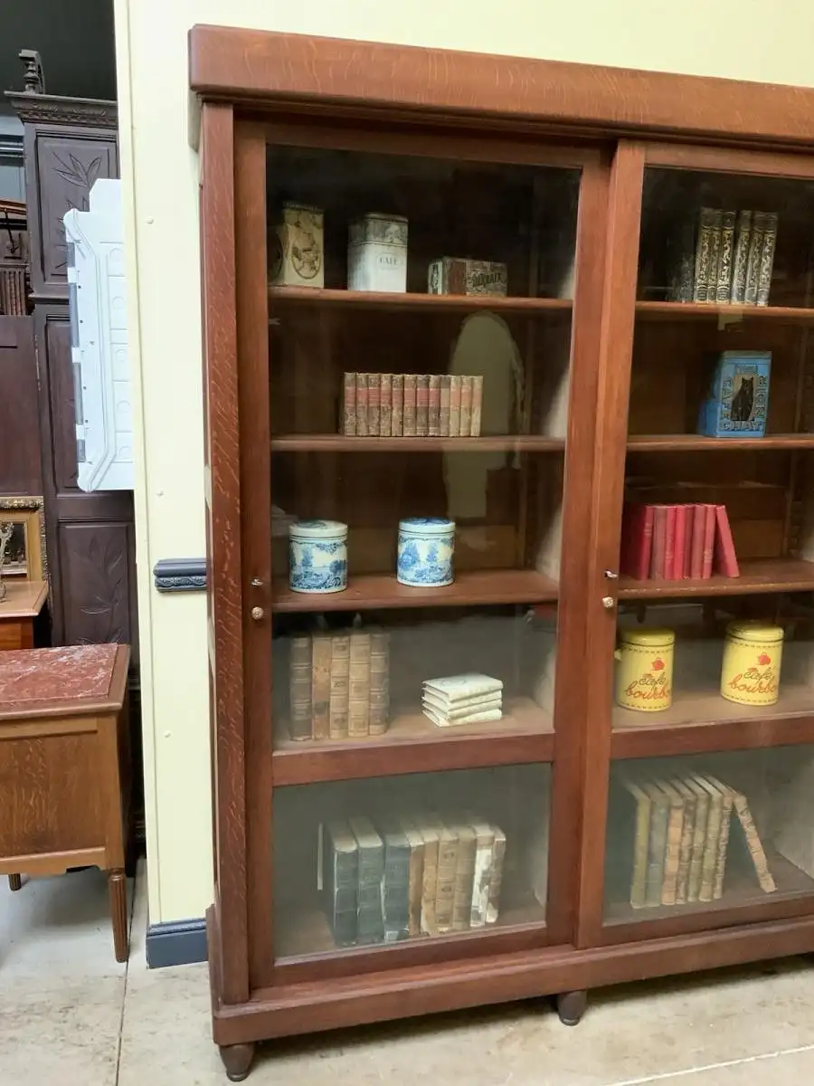 Antike Jugendstil Vitrine, Bücherschrank, - Schiebetüren - Lieferung möglich! 9