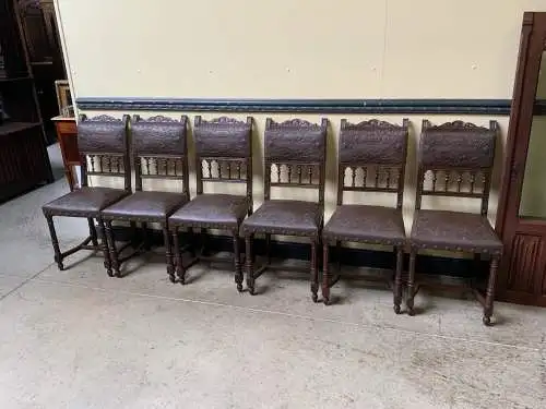6 antike Jugendstil Stühle mit Präge Prägeleder - Traumhaft - Lieferung möglich!