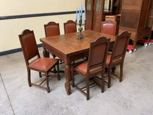 Antike Art Deco Essgruppe,  Ausziehtisch 6 Stühle - Lieferung möglich!