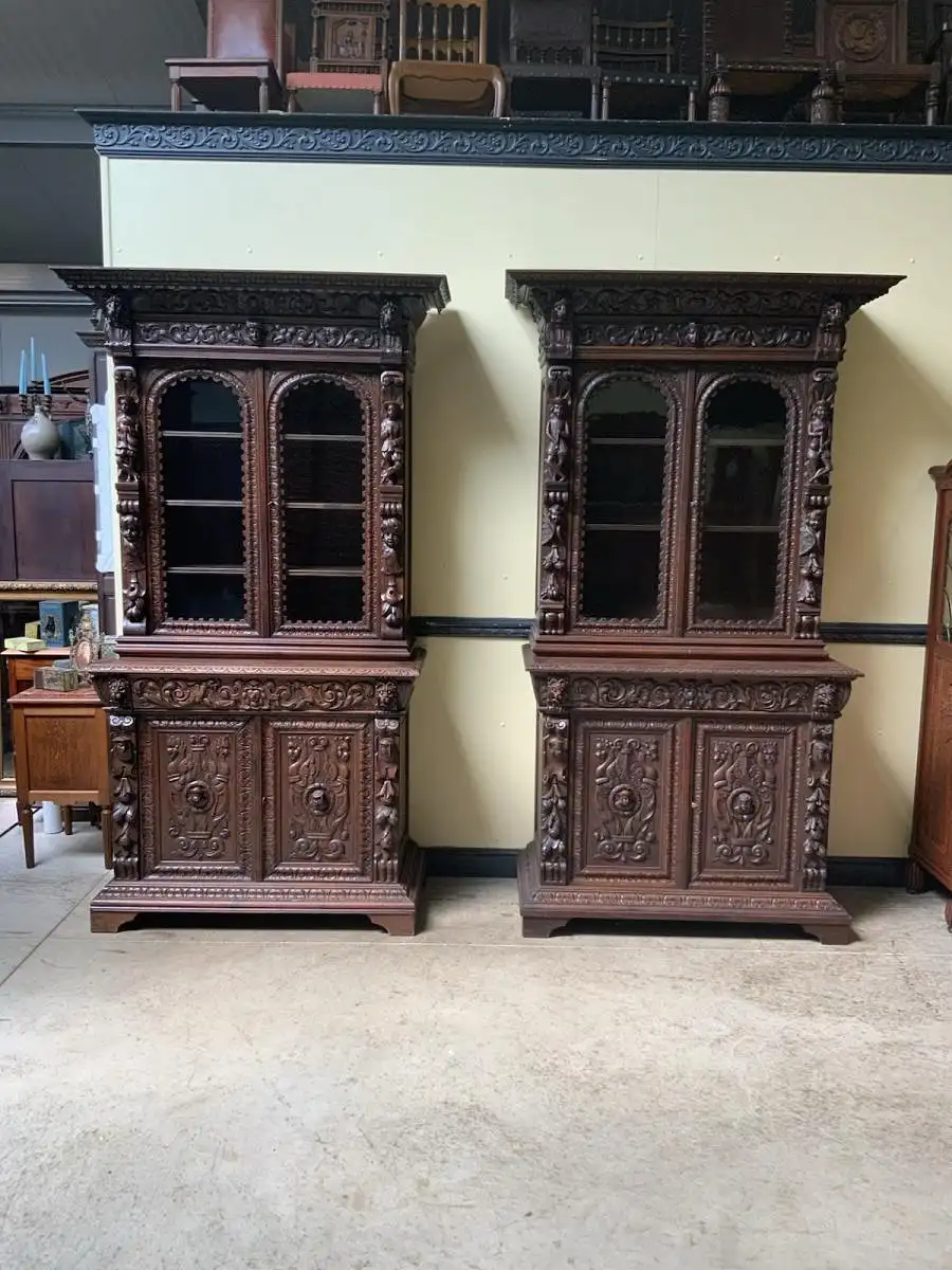 2 antike imposante  Gründerzeit Bücherschränke, Vitrinen - Lieferung möglich! 0