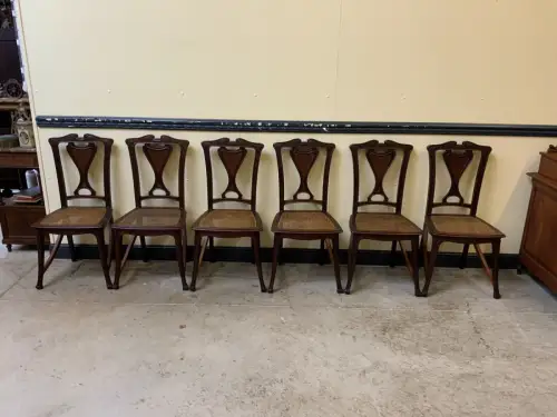 6 antike Jugendstil Stühle mit Lederbezug  - Lieferung möglich!