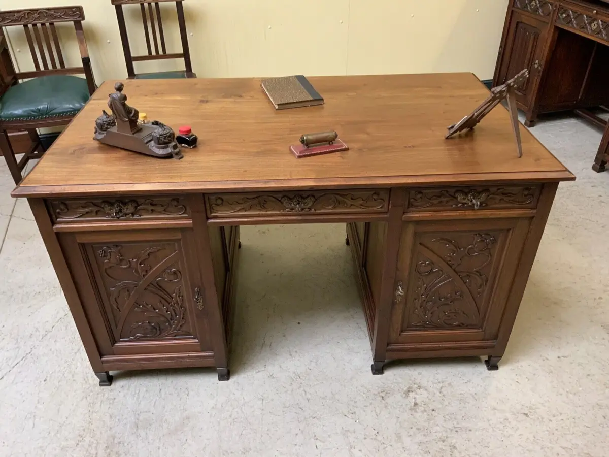 Antiker doppelseitiger Jugendstil Schreibtisch, Art Nouveau - Lieferung möglich! 10