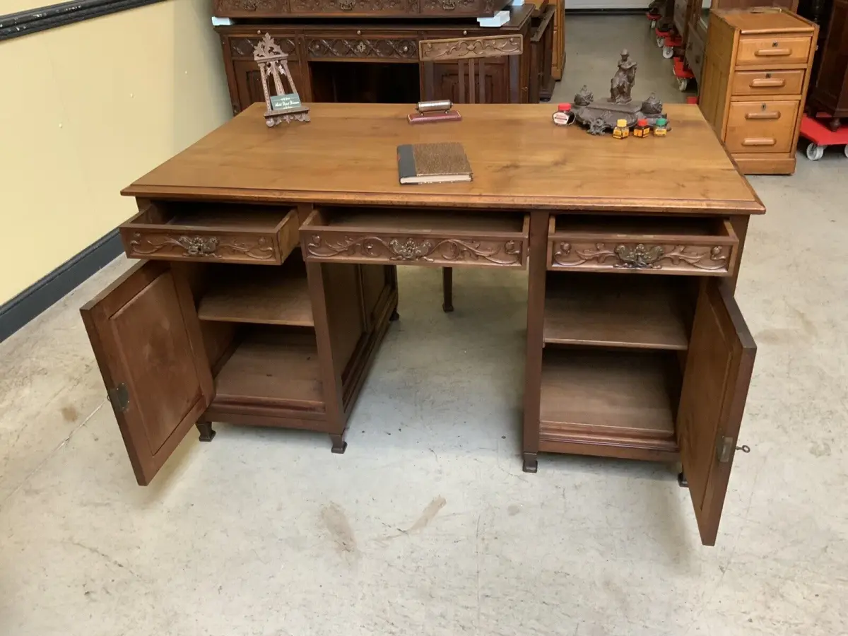 Antiker doppelseitiger Jugendstil Schreibtisch, Art Nouveau - Lieferung möglich! 6