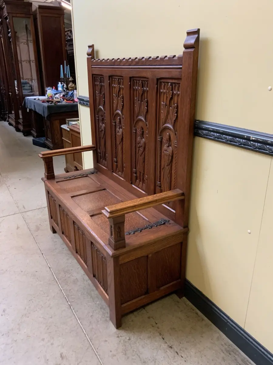 Antike Neogotische Truhen Bank, Traumhaft schön - Lieferung möglich! 4