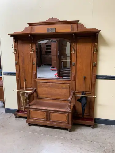Antike imposante Jugendstil Garderobe mit Truhen Bank,   - Lieferung möglich!