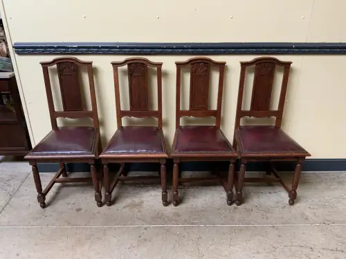 Antik - 4 Stühle, Leder, Federkern - Art Deco - Lieferung möglich!