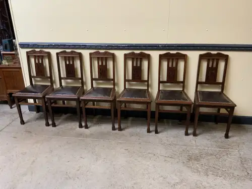 6 antike Jugendstil Stühle mit Lederbezug  - Lieferung möglich!