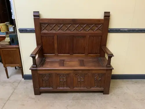 Antik - Truhen Bank,    - Neogotik -     Lieferung möglich!