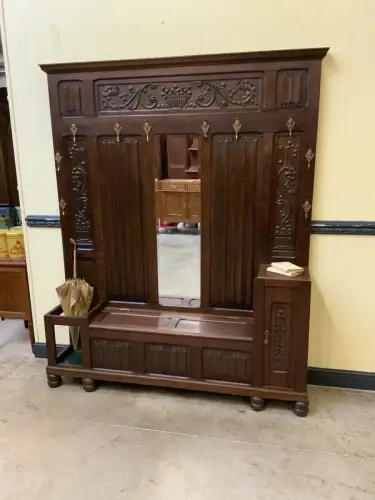 Antike imposante Jugendstil Garderobe mit Truhen Bank,   - Lieferung möglich!